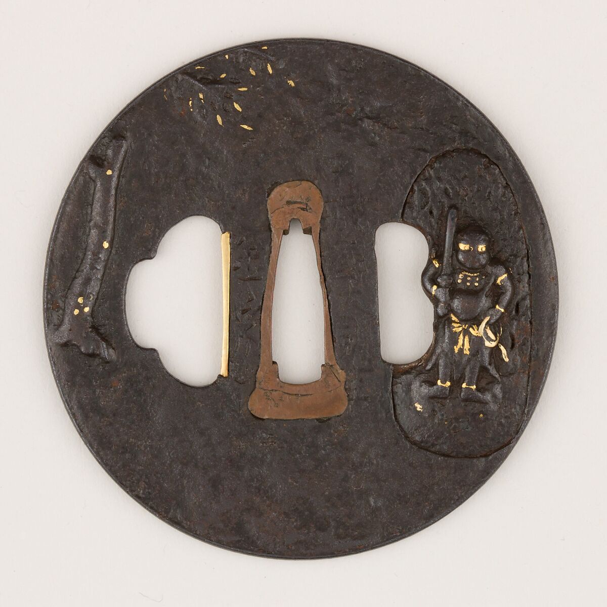 Sword Guard (Tsuba), Iron, gold, silver, lacquer, copper, Japanese 