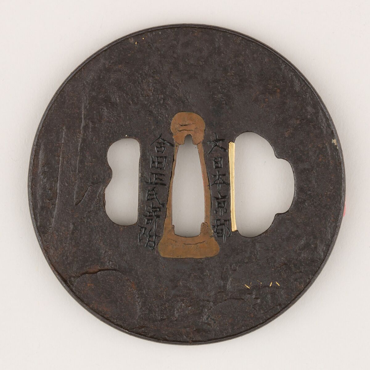 Sword Guard (Tsuba), Iron, gold, silver, lacquer, copper, Japanese