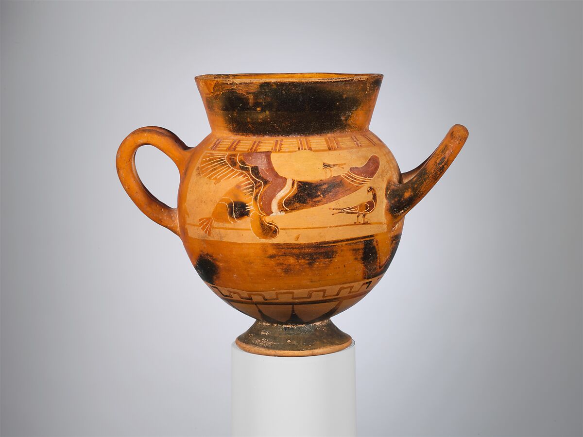 Terracotta globular cup with two handles, Terracotta, Etruscan 