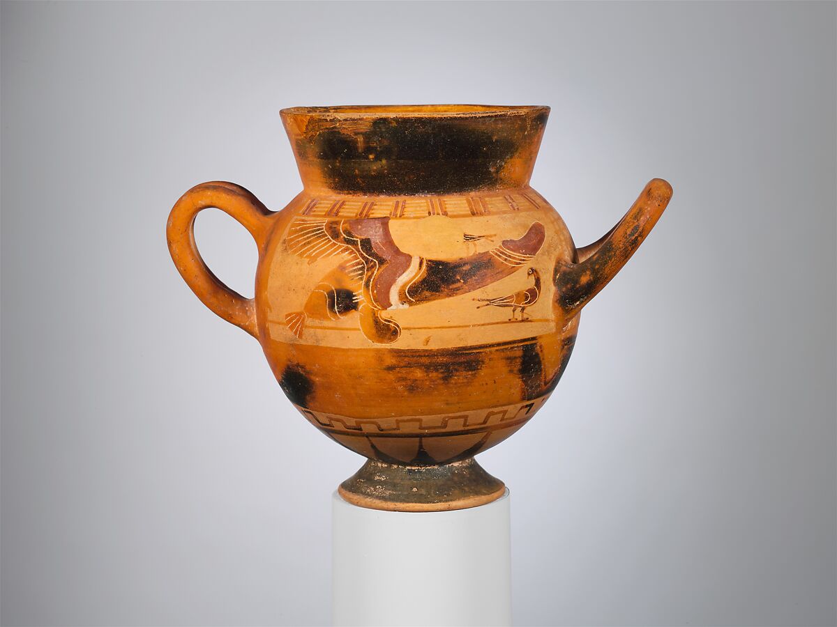 Terracotta globular cup with two handles, Terracotta, Etruscan