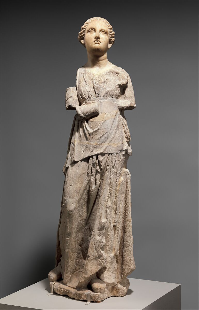 Marble and limestone statue of an attendant, Marble and limestone, Greek, South Italian, Tarentine 