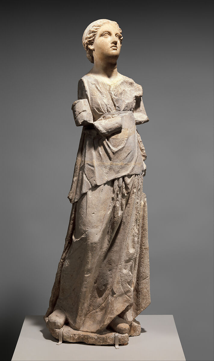 Marble and limestone statue of an attendant, Marble and limestone, Greek, South Italian, Tarentine