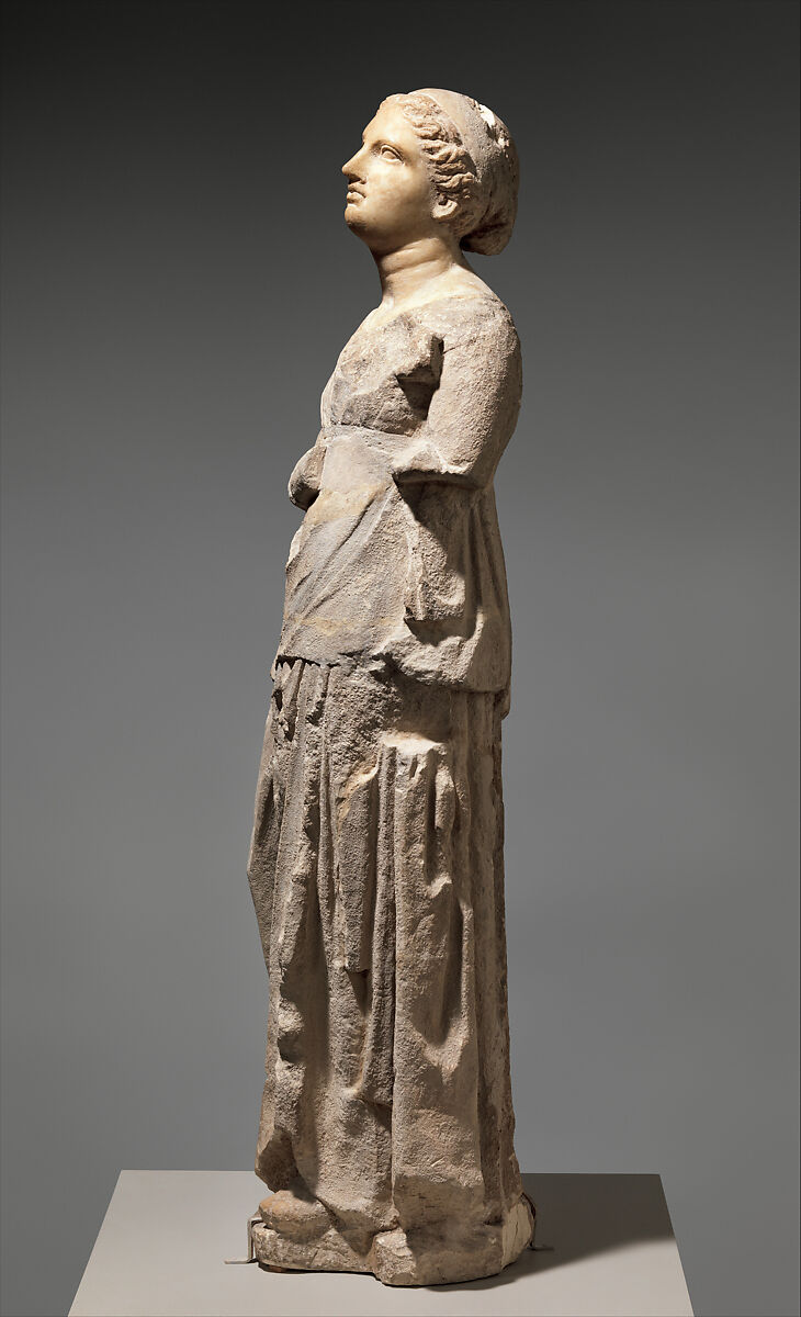 Marble and limestone statue of an attendant, Marble and limestone, Greek, South Italian, Tarentine