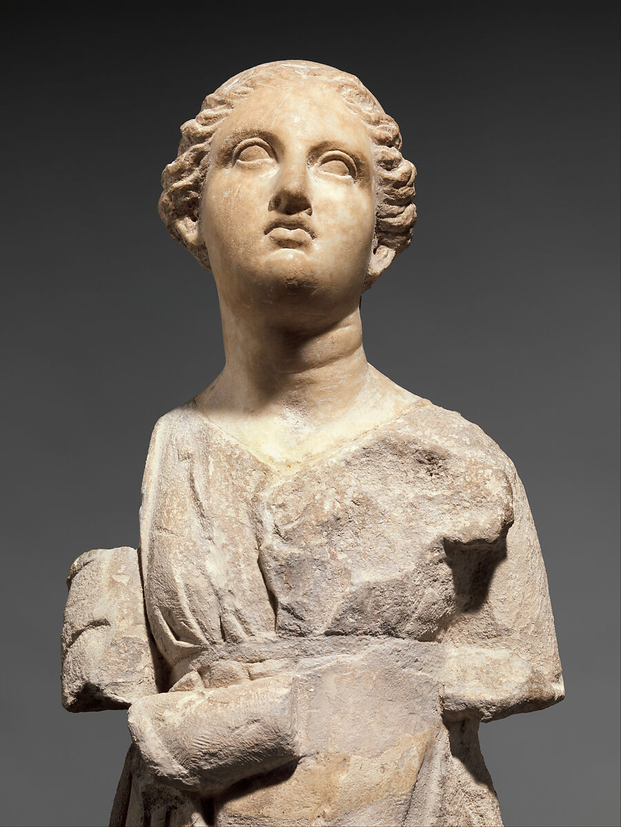 Marble and limestone statue of an attendant, Marble and limestone, Greek, South Italian, Tarentine