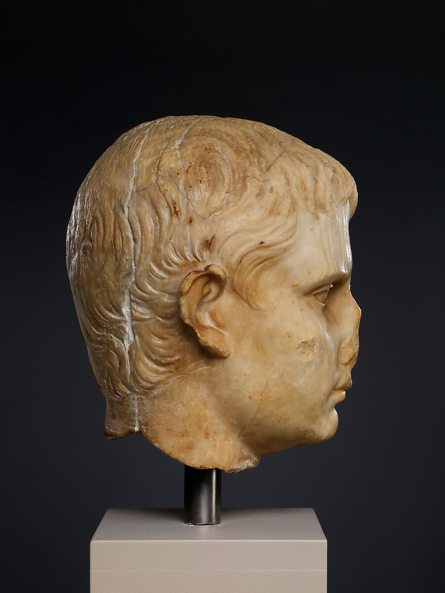 Stone head of a Julio-Claudian youth, possibly of Gaius Caesar, gypsum alabaster, Roman