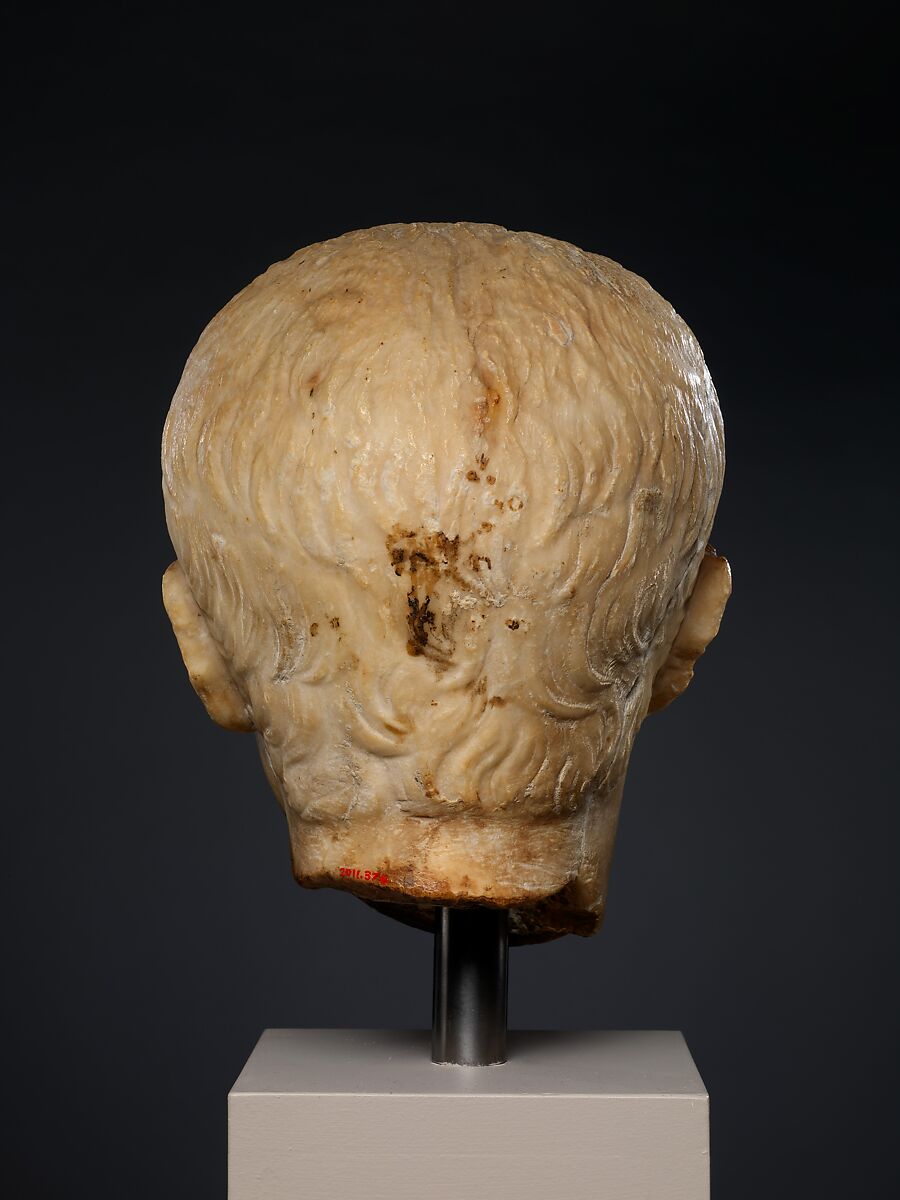 Stone head of a Julio-Claudian youth, possibly of Gaius Caesar, gypsum alabaster, Roman