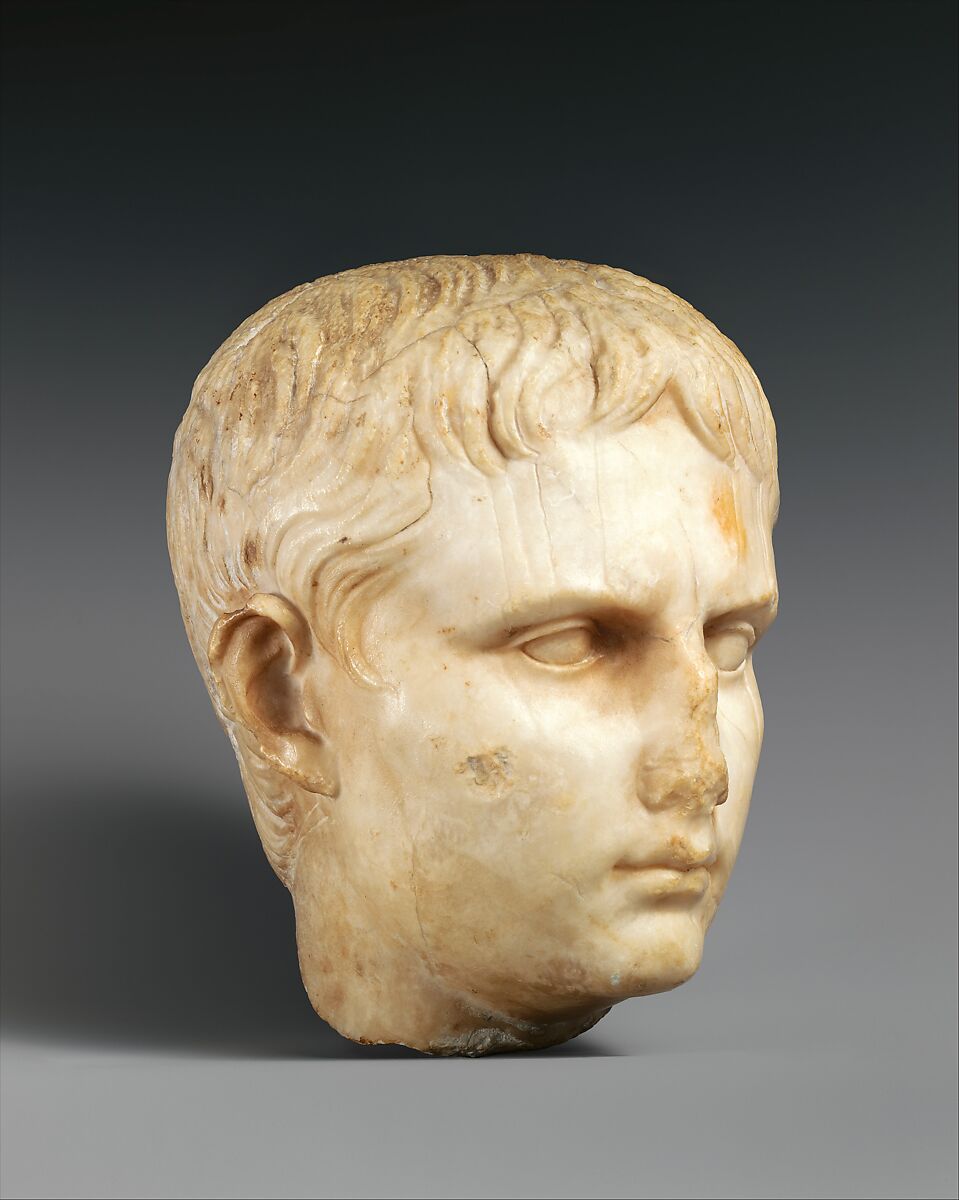 Stone head of a Julio-Claudian youth, possibly of Gaius Caesar, gypsum alabaster, Roman