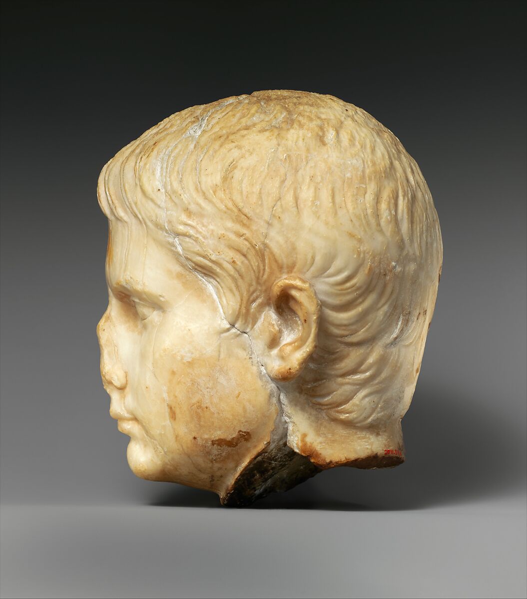 Stone head of a Julio-Claudian youth, possibly of Gaius Caesar, gypsum alabaster, Roman