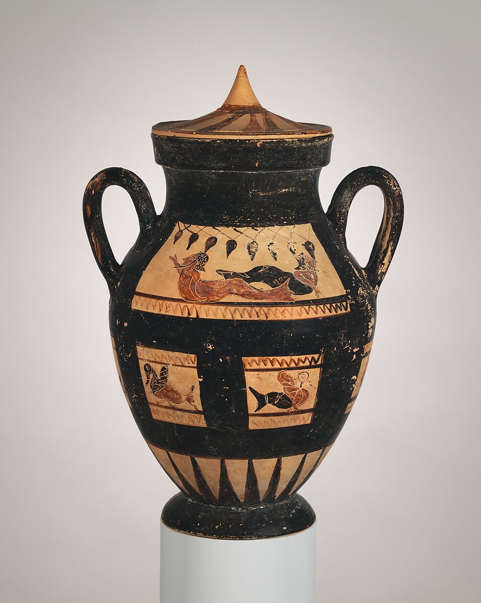 Terracotta amphora with lid, Terracotta, Etruscan 