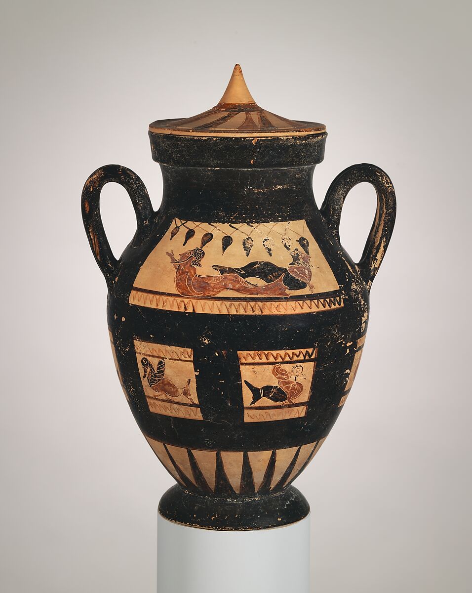 Terracotta amphora with lid, Terracotta, Etruscan