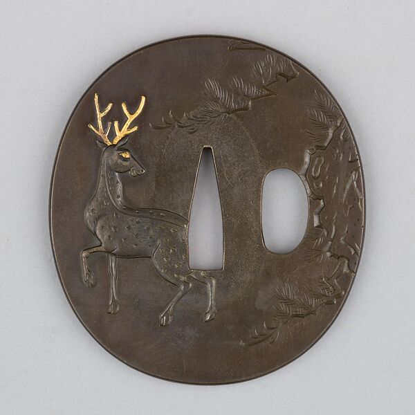 Sword Guard (Tsuba), Copper-silver alloy (shibuichi), gold, copper, Japanese