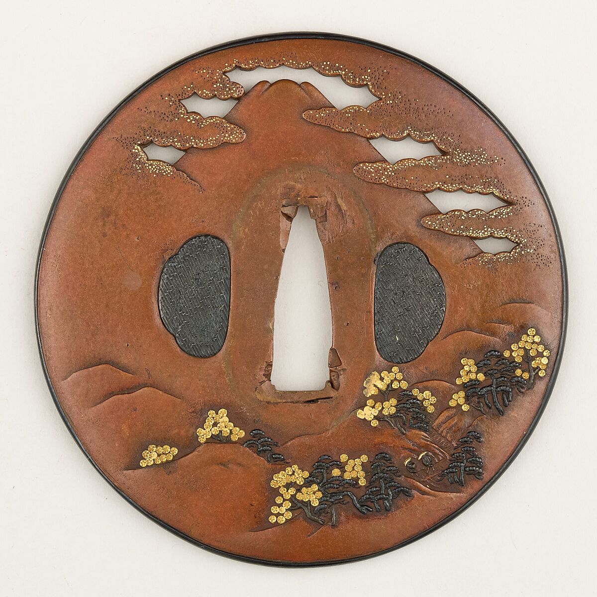 Sword Guard (Tsuba), Copper, gold, copper-gold alloy (shakudō), Japanese