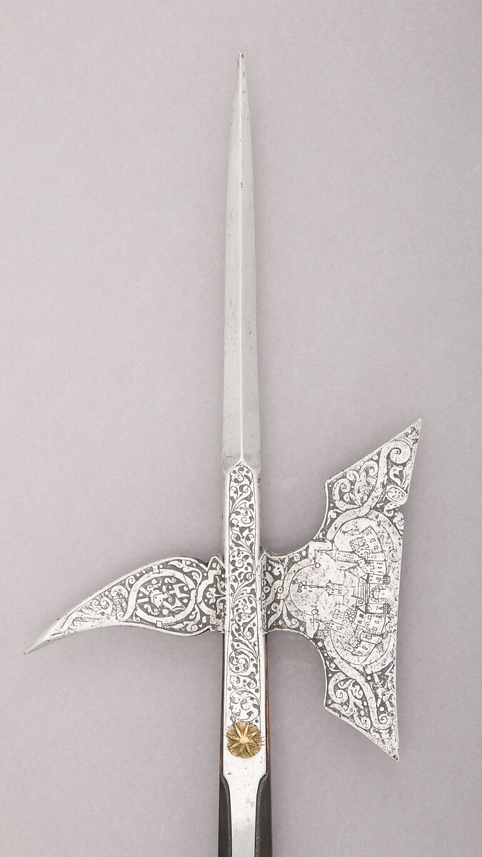 Halberd, Steel, wood (beech), brass, Italian