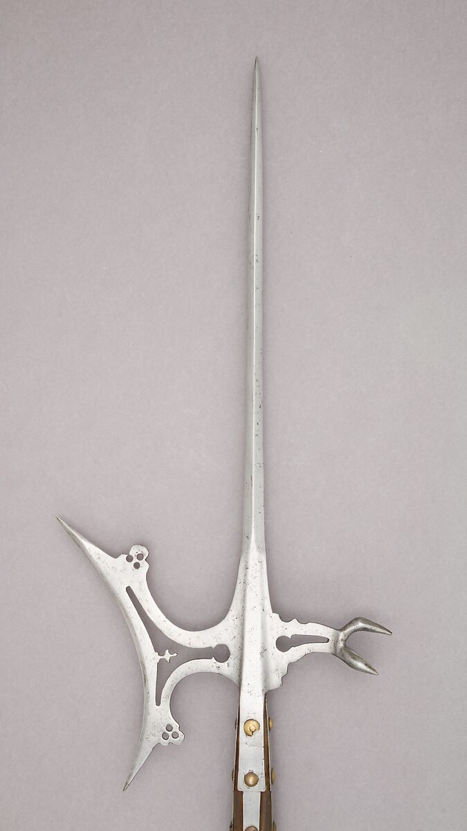 Halberd, Steel, wood (deal), textile (velvet), brass, Italian