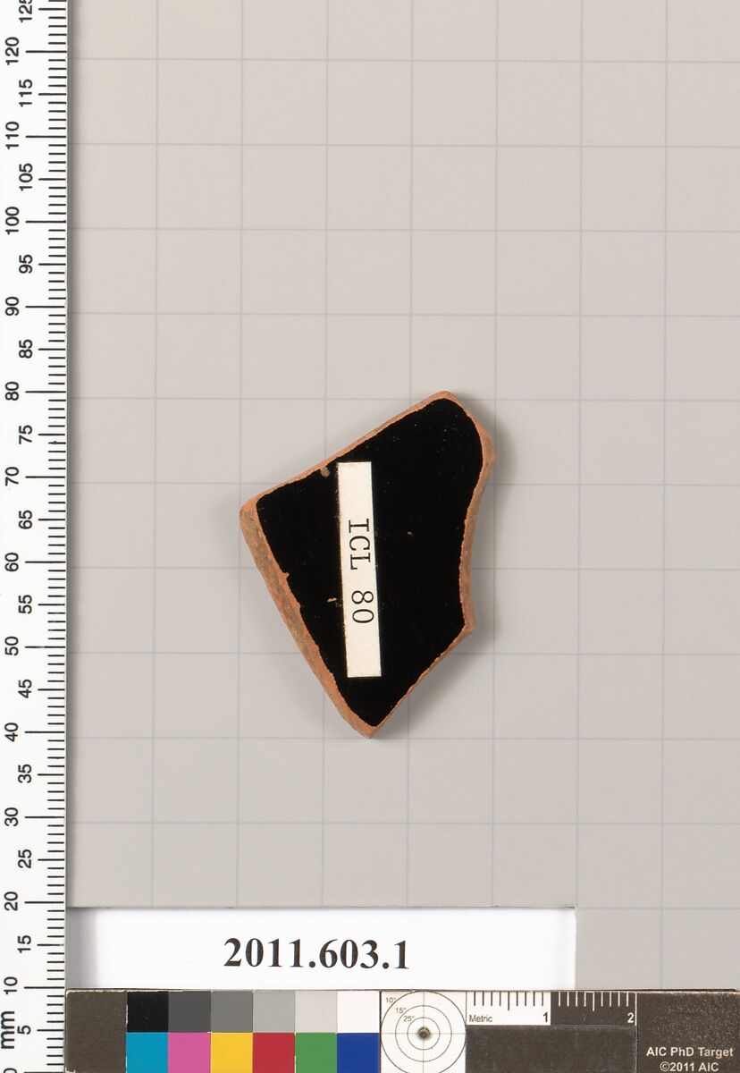Fragment of a terracotta kylix, Terracotta, Greek, Attic