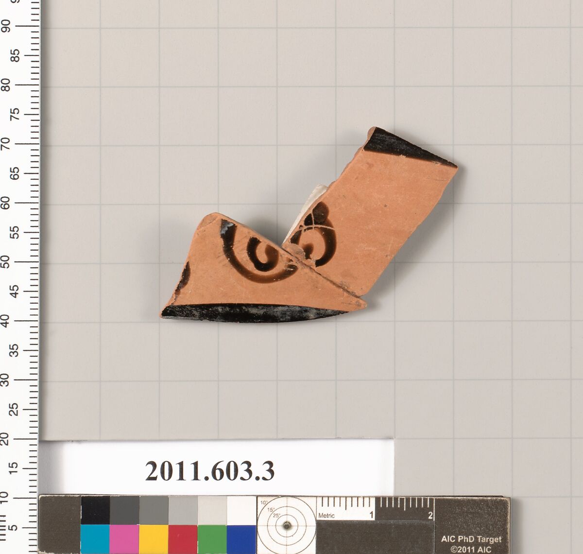 Fragment of a terracotta kylix: band-cup, Terracotta, Greek, Attic 