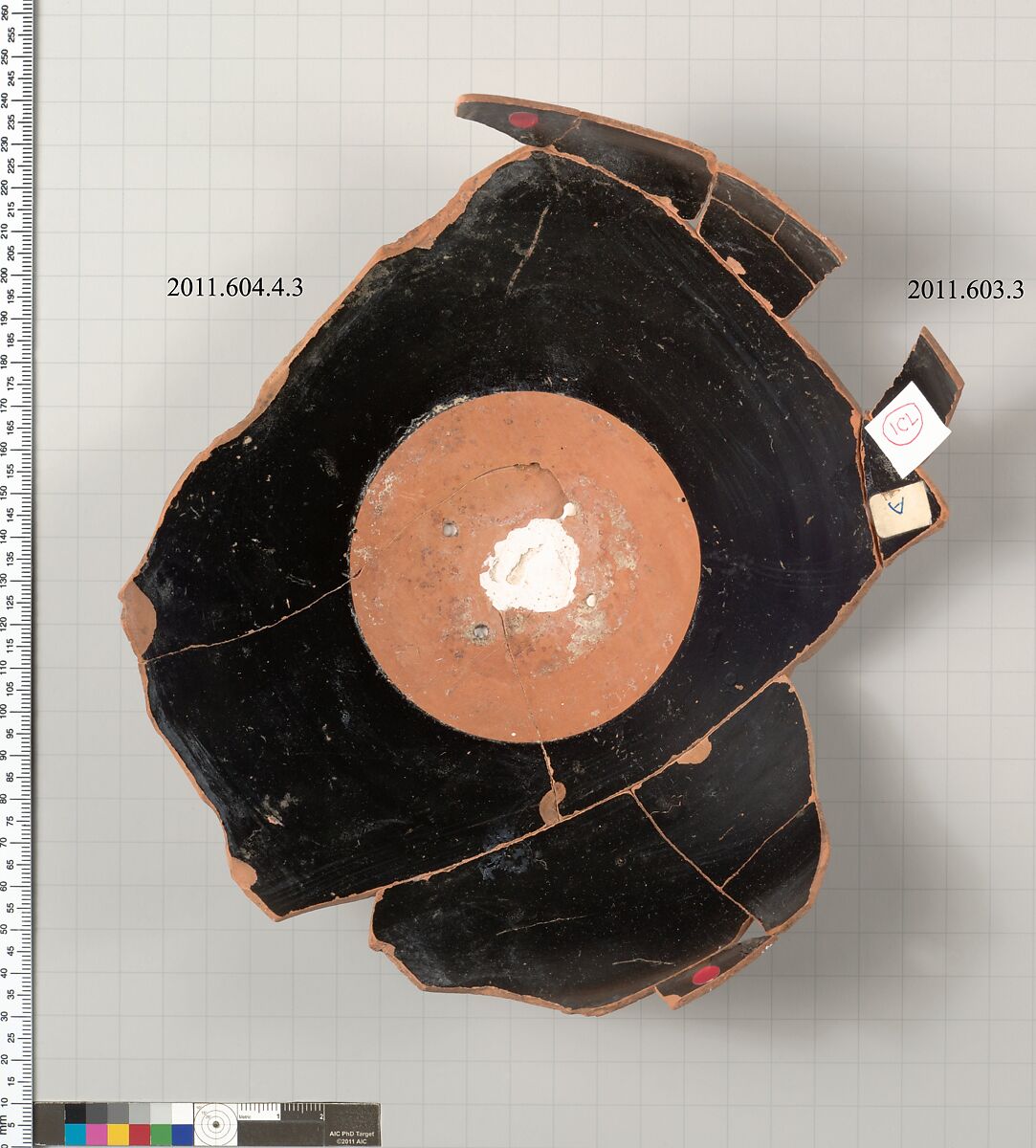 Fragment of a terracotta kylix: band-cup, Terracotta, Greek, Attic