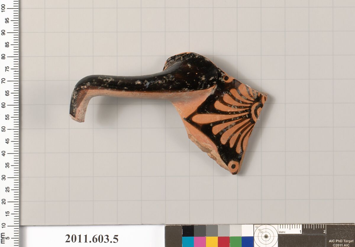 Fragment of a terracotta kylix, Terracotta, Greek, Attic