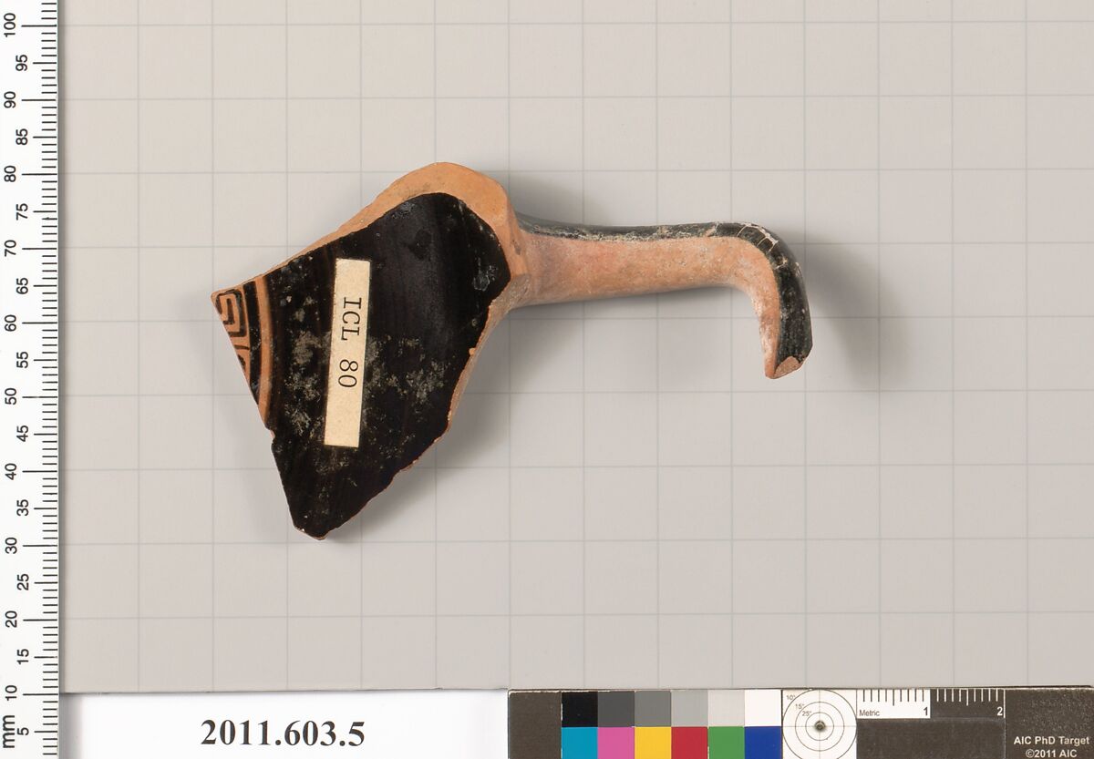 Fragment of a terracotta kylix, Terracotta, Greek, Attic 