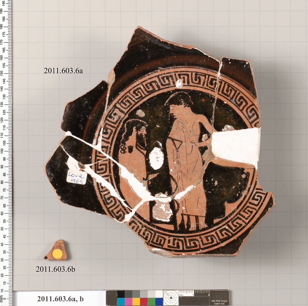 Fragments of a terracotta kylix, Terracotta, Greek, Attic 