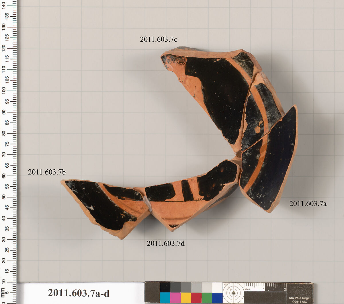 Fragments of a terracotta stemless kylix, Terracotta, Greek, Attic 