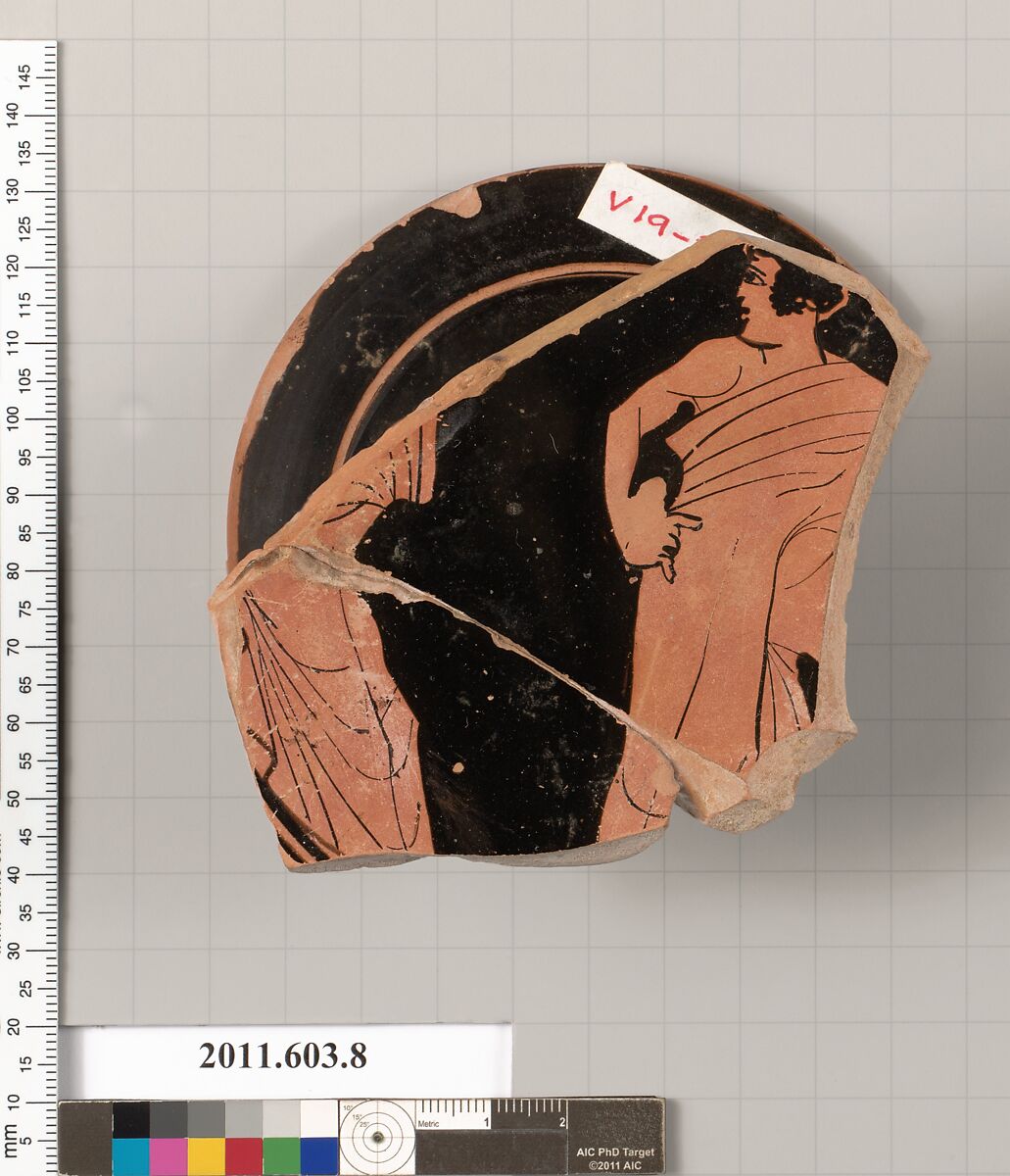 Fragment of a terracotta kylix, Attributed to the Aberdeen Painter, Terracotta, Greek, Attic 