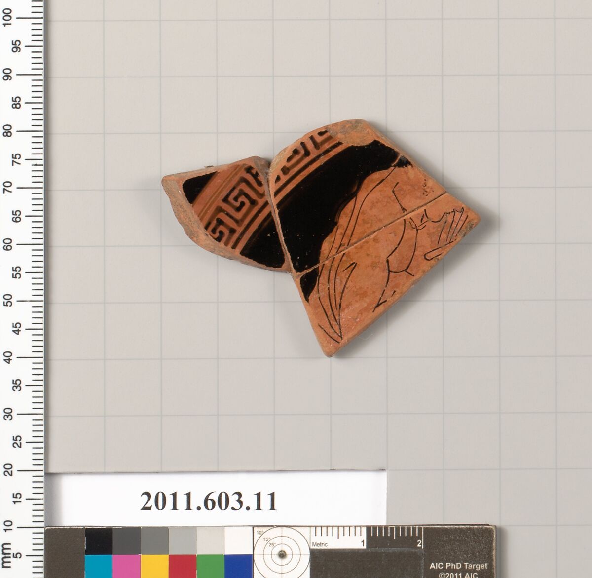 Fragment of a terracotta kylix, Terracotta, Greek, Attic 