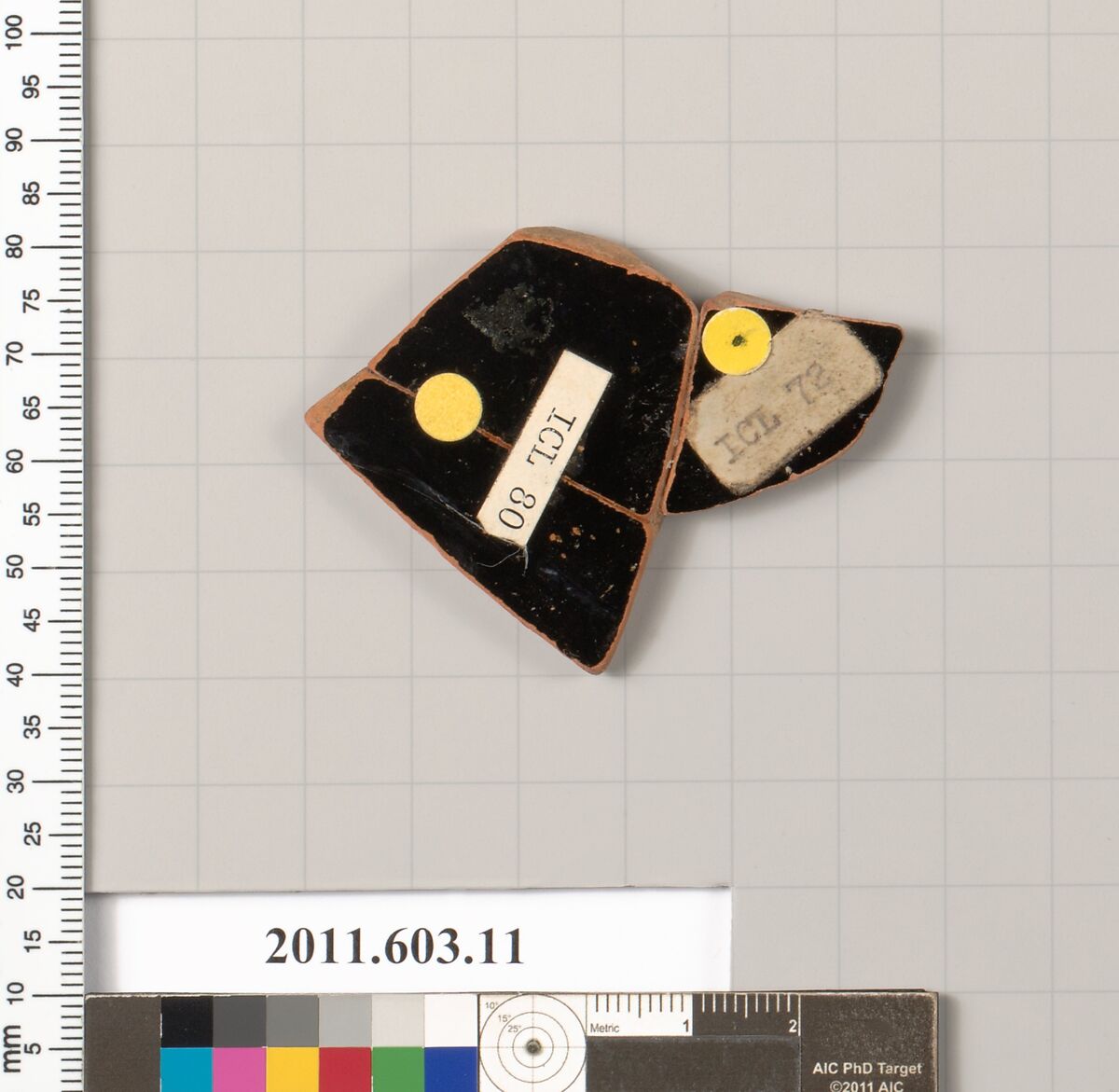 Fragment of a terracotta kylix, Terracotta, Greek, Attic