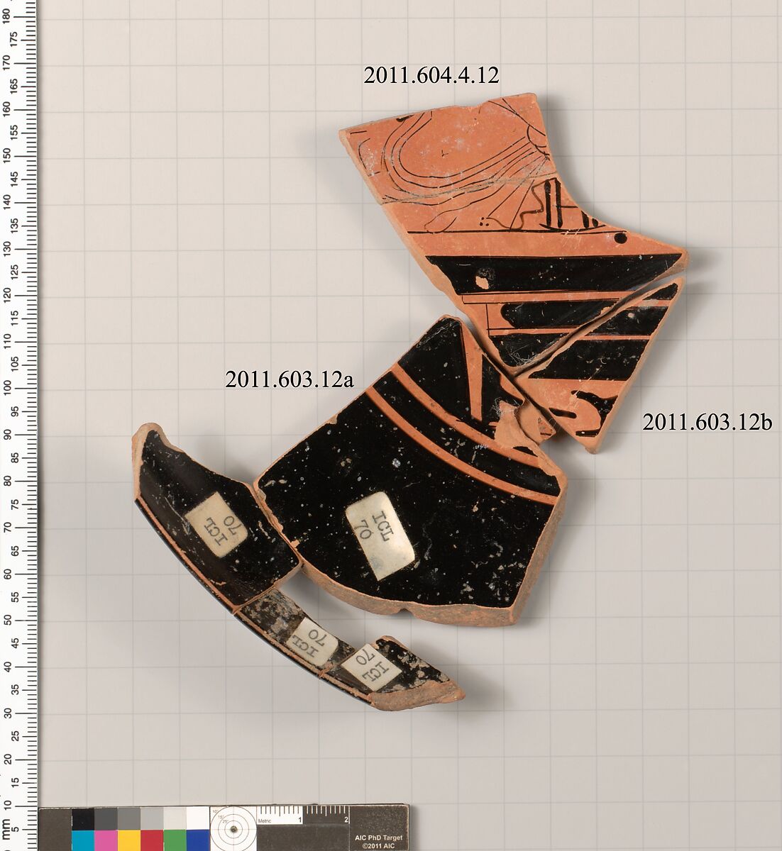 Fragments of a terracotta kylix, Terracotta, Greek, Attic