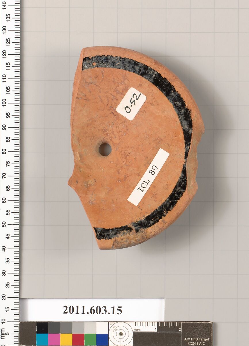 Fragment of a terracotta kylix, Terracotta, Greek, Attic 