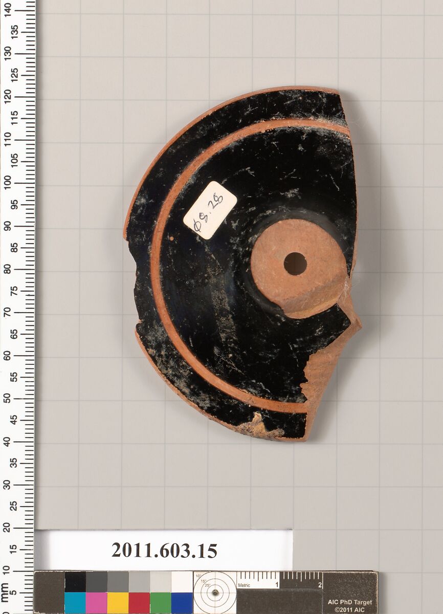 Fragment of a terracotta kylix, Terracotta, Greek, Attic