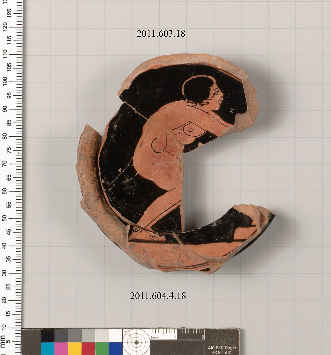 Fragment of a terracotta stemless kylix, Terracotta, Greek, Attic