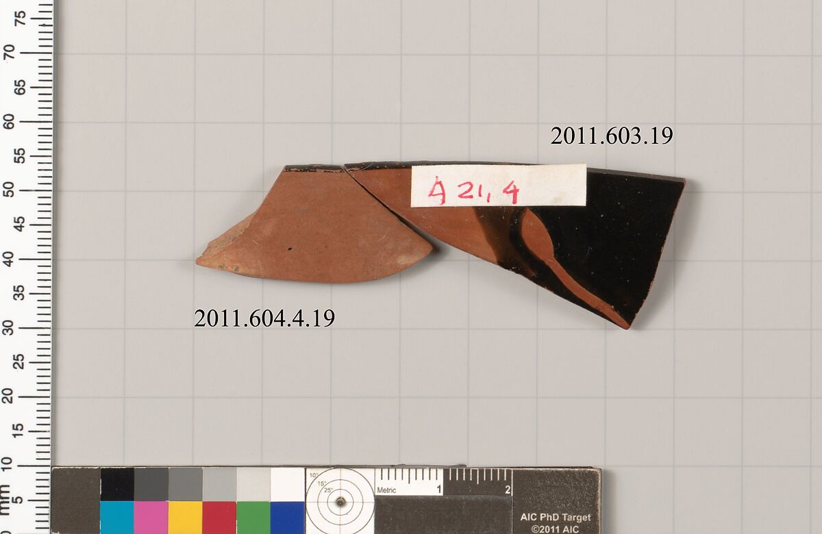 Rim fragment of a terracotta kylix, Terracotta, Greek, Attic