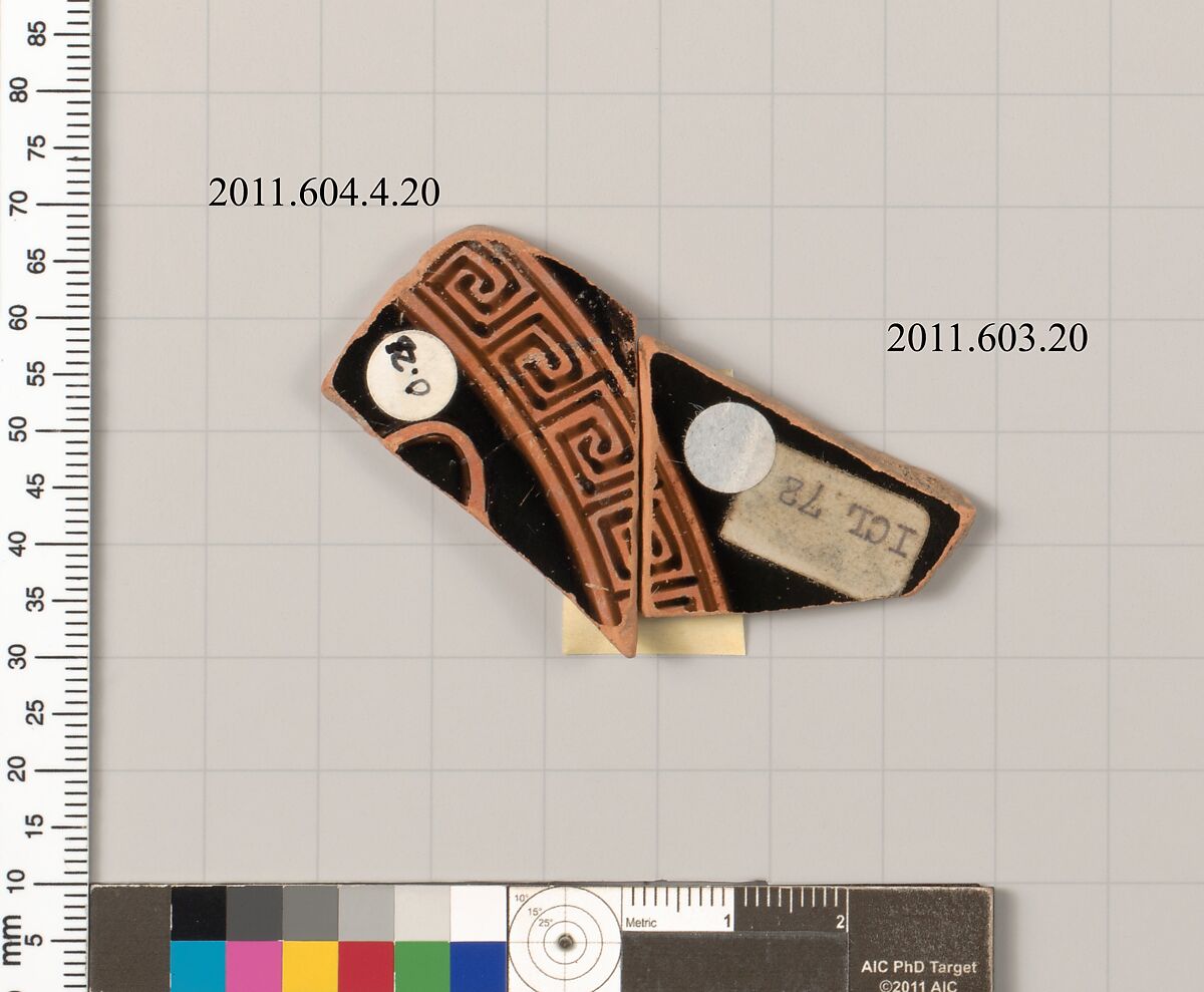 Fragment of a terracotta kylix, Terracotta, Greek, Attic