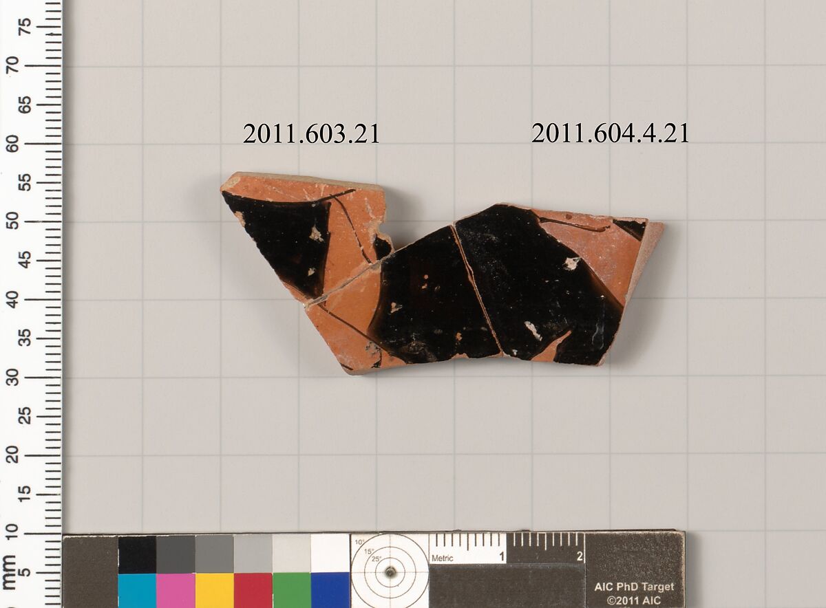 Fragment of a terracotta kylix, Terracotta, Greek, Attic