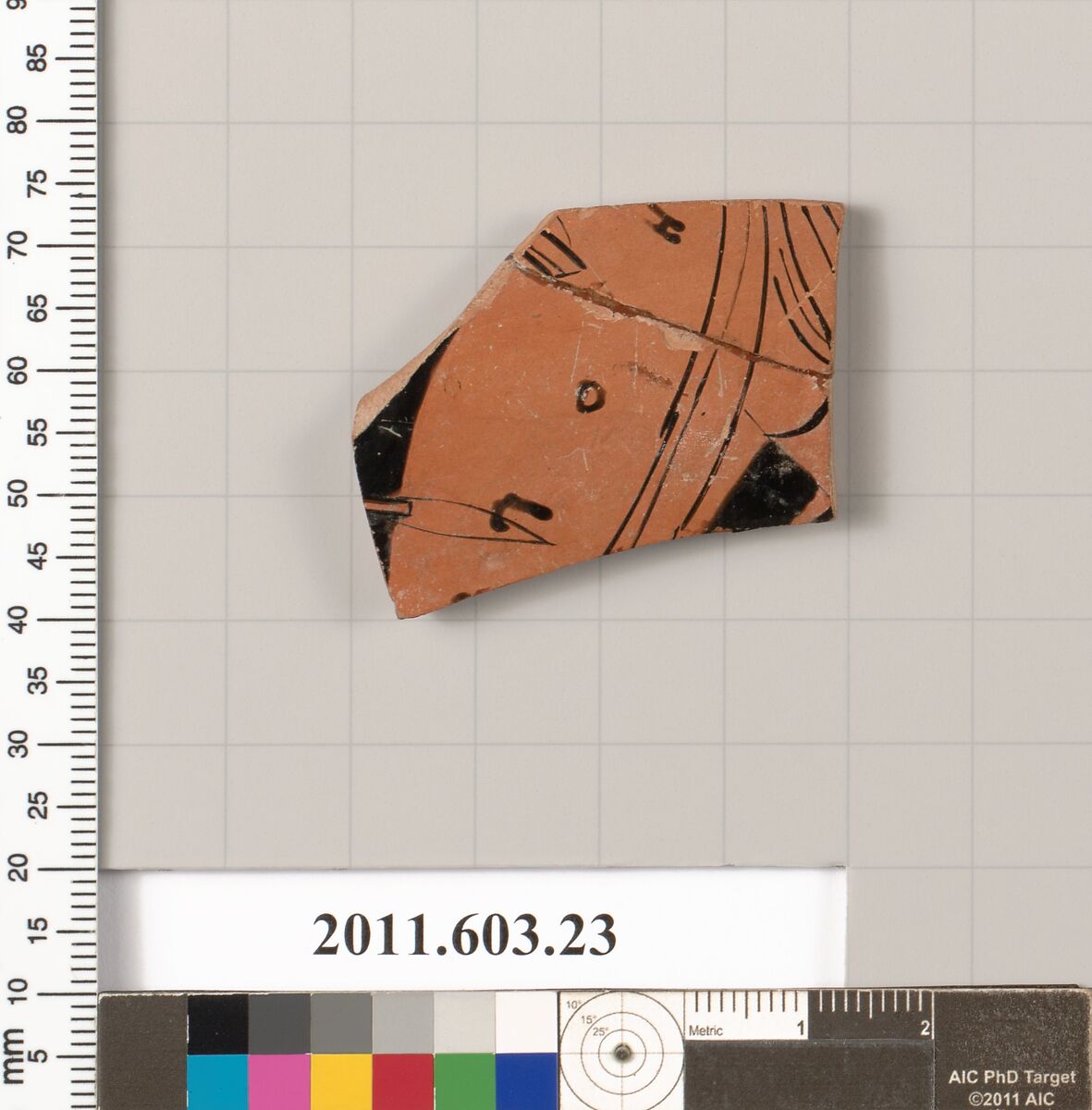 Fragment of a terracotta kylix, Attributed to the Painter of Berlin 2268, Terracotta, Greek, Attic 