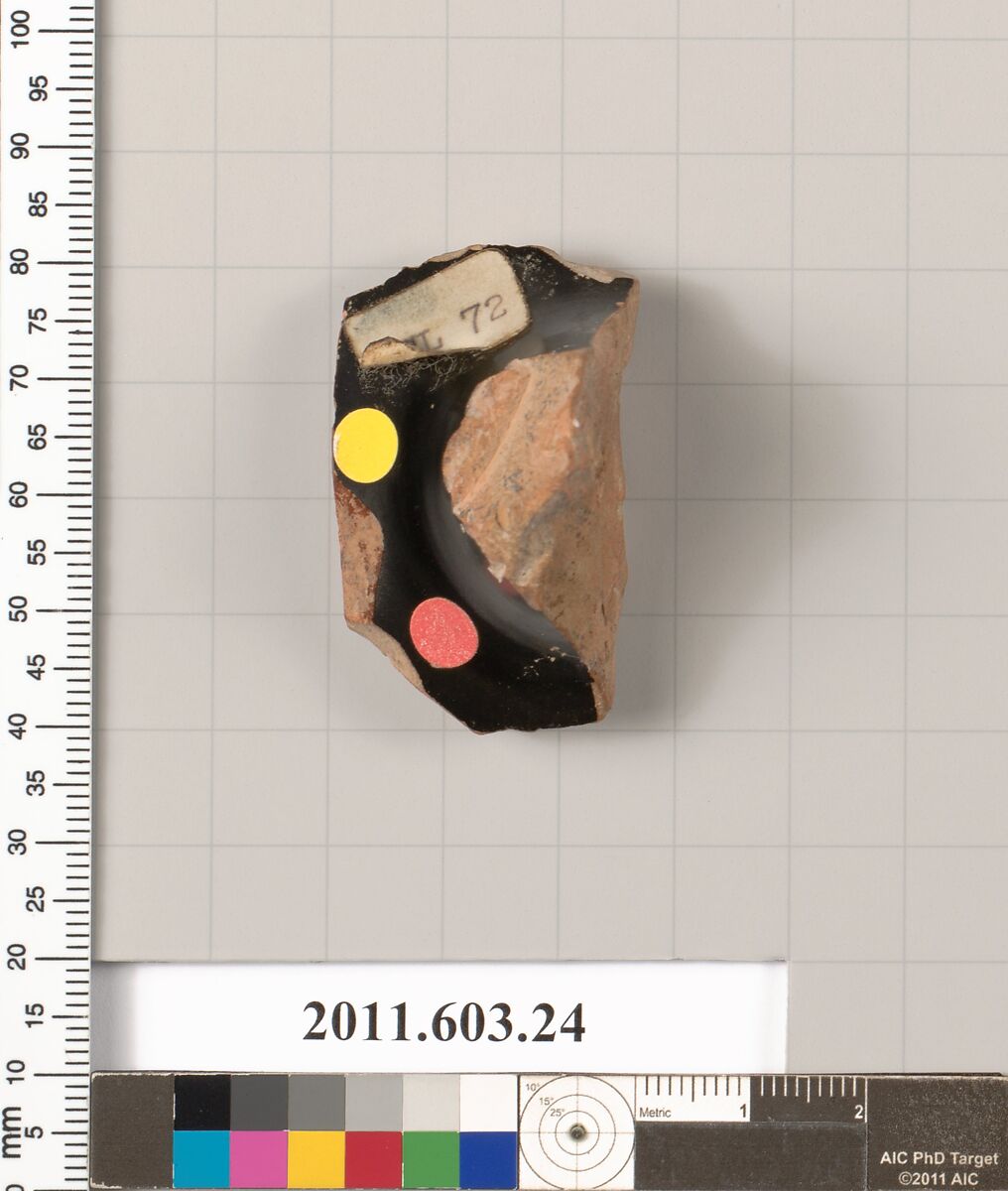 Fragment of a terracotta kylix, Terracotta, Greek, Attic