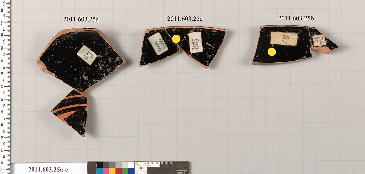 Terracotta rim fragments of a kylix (drinking cup), Terracotta, Greek, Attic