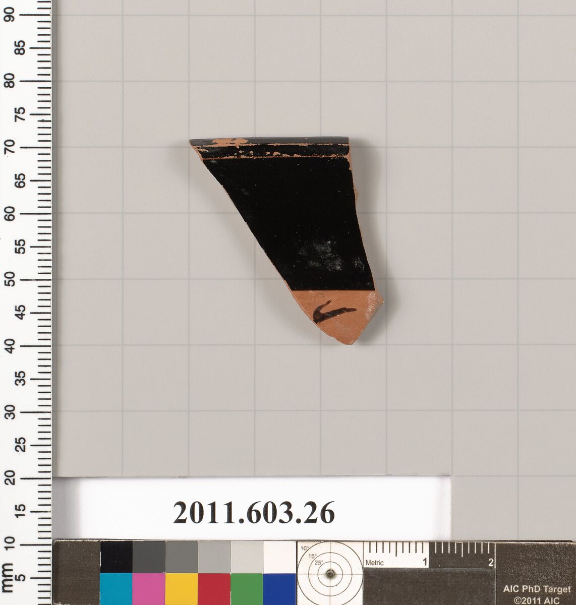 Terracotta rim fragment of a kylix:band-cup, Terracotta, Greek, Attic 
