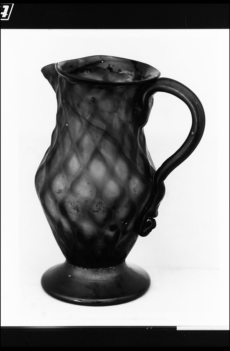 Cream Jug, Blown pattern-molded lead blue glass, American or British