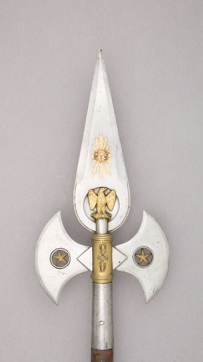 Halberd of the Personal Guard of Joseph Napoleon as King of Spain (1808-1813), Steel, wood, bronze, gold, French