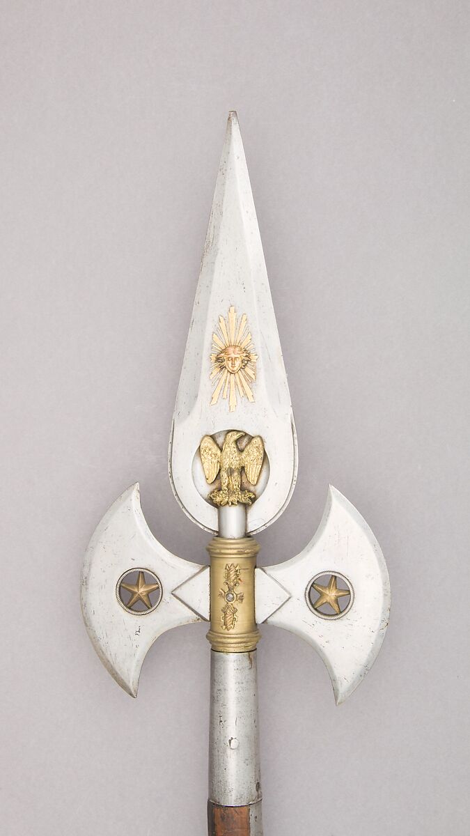 Halberd of the Personal Guard of Joseph Napoleon as King of Spain (1808-1813), Steel, wood, bronze, gold, French 