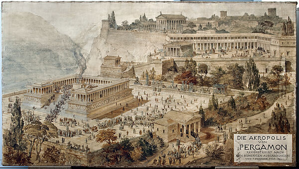 Acropolis of Pergamon, Canvas, watercolor 