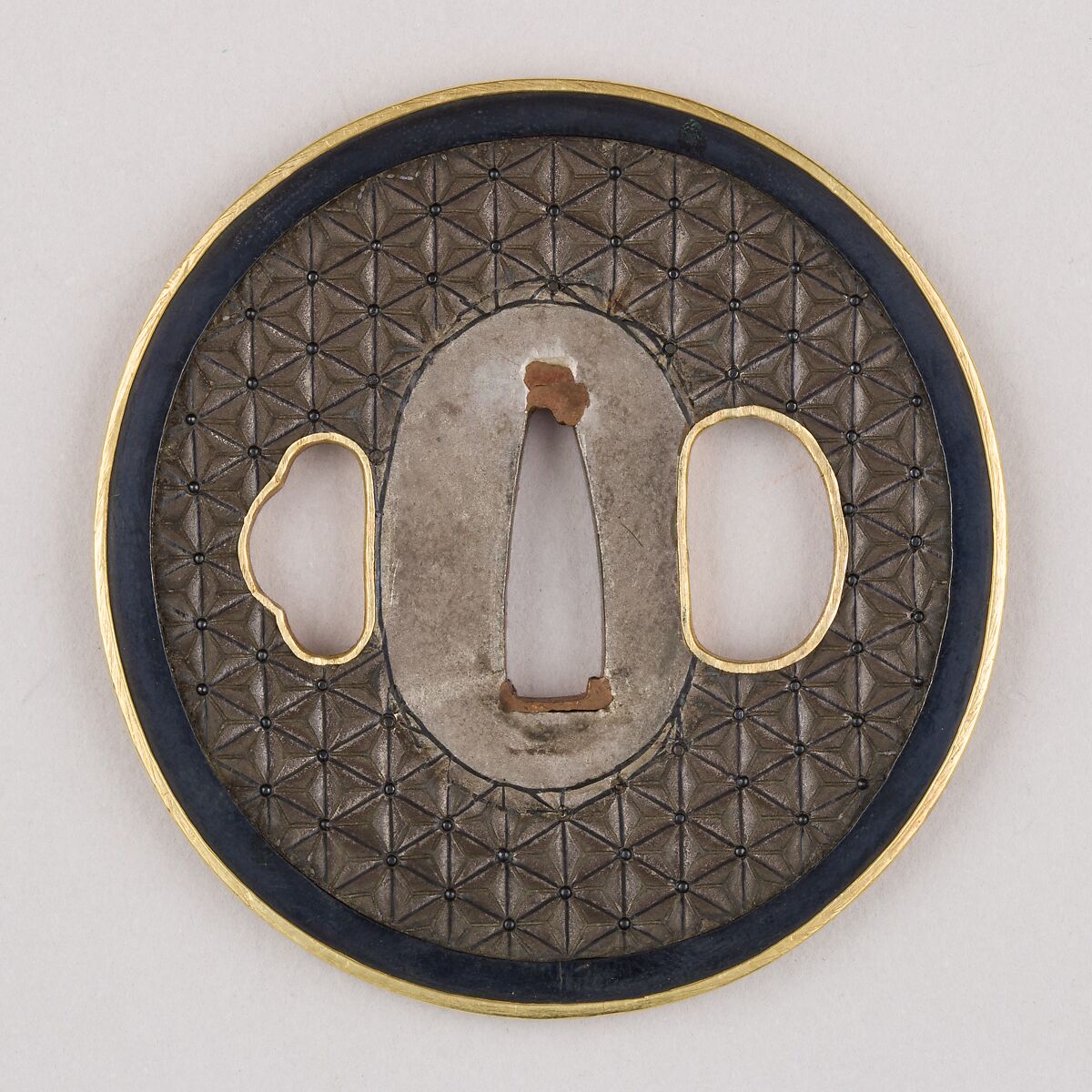 Sword Guard (Tsuba), Copper-silver alloy (shibuichi), copper-gold alloy (shakudō), gold, copper, Japanese 