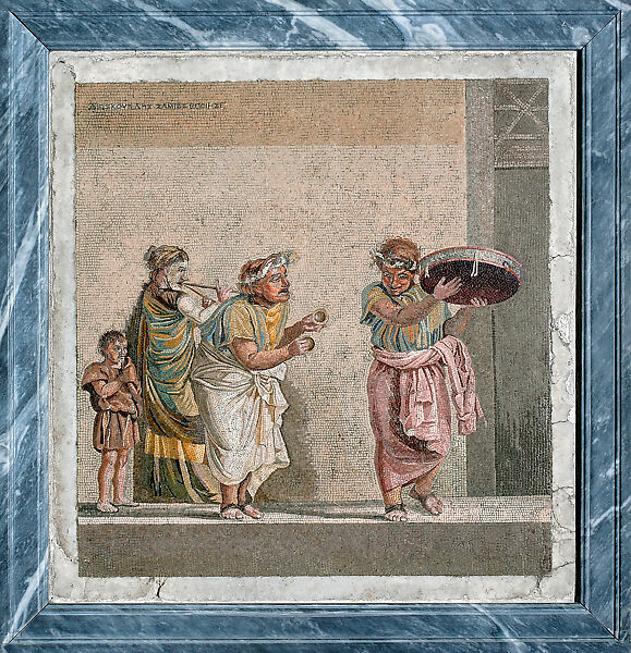 Mosaic with street musicians, Stone, Roman 
