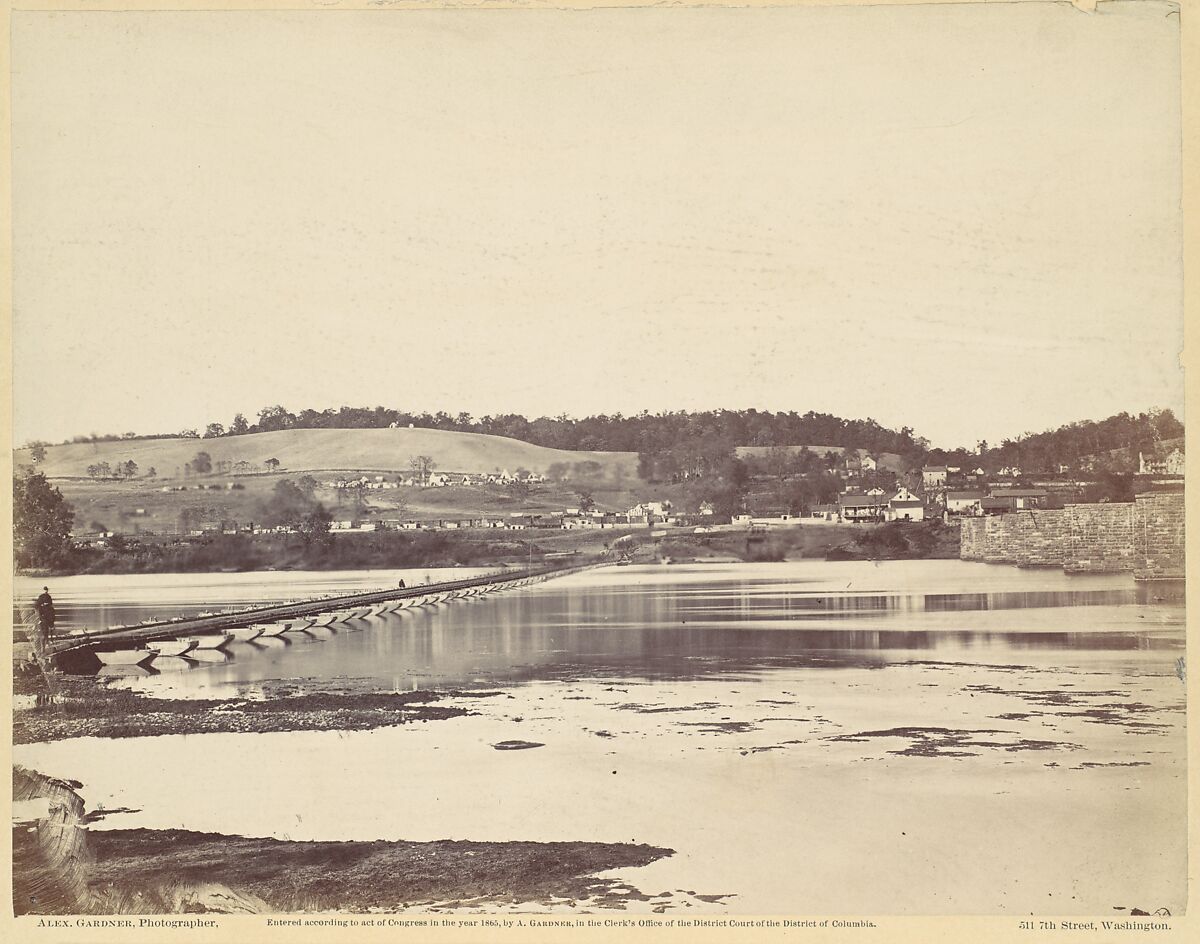 Pontoon Bridge, Across the Potomac, at Berlin, Maryland, November 1862, Alexander Gardner (American, Glasgow, Scotland 1821–1882 Washington, D.C.), Albumen silver print from glass negative 