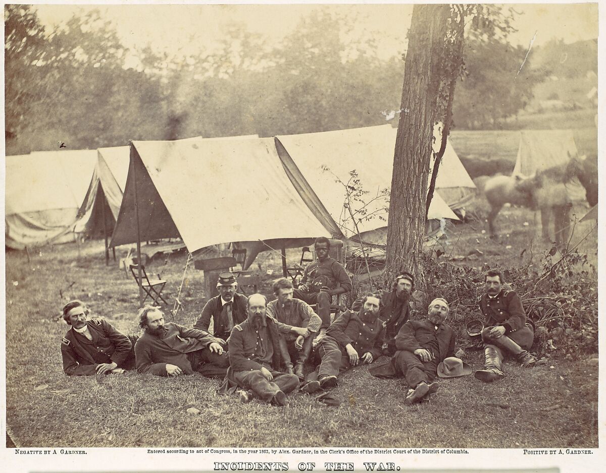 Group at Headquarters of the Army of the Potomac, Antietam, October 1862, Alexander Gardner (American, Glasgow, Scotland 1821–1882 Washington, D.C.), Albumen silver print from glass negative 
