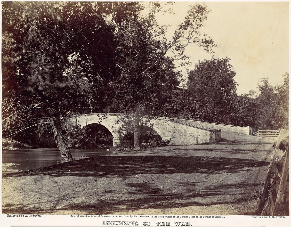 Burnside Bridge, Across the Antietam, near Sharpsburg, No. 1, September 1862, Alexander Gardner (American, Glasgow, Scotland 1821–1882 Washington, D.C.), Albumen silver print from glass negative 