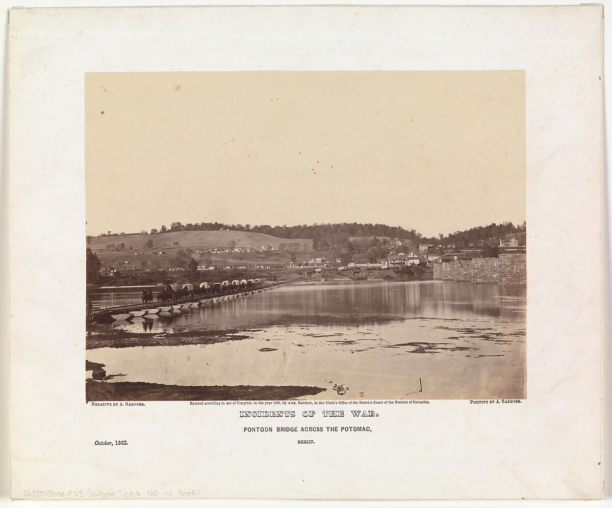 Pontoon Bridge Across the Potomac, Berlin, October 1862, Alexander Gardner (American, Glasgow, Scotland 1821–1882 Washington, D.C.), Albumen silver print from glass negative 