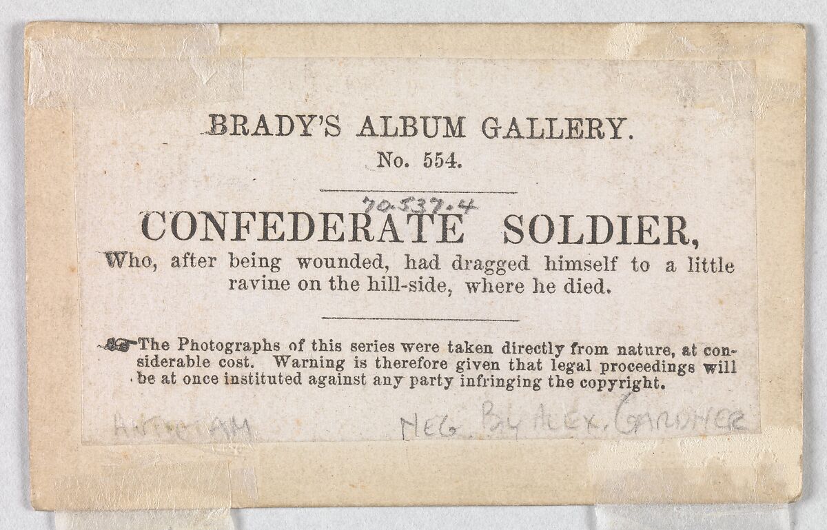 Confederate Soldier [on the Battlefield at Antietam], Alexander Gardner (American, Glasgow, Scotland 1821–1882 Washington, D.C.), Albumen silver print from glass negative